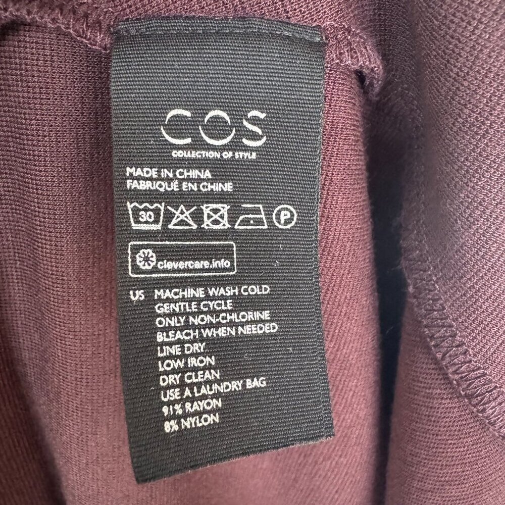 COS Chocolate Brown Ponte Knit Gathered Sleeve Open Back Midi Dress Size Large - Picture 12 of 14